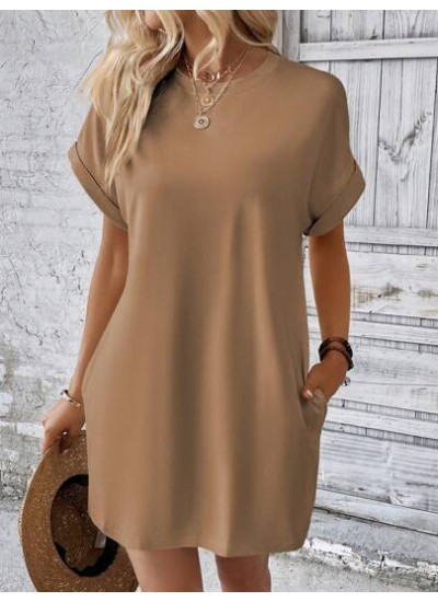 LUNE Solid Batwing Sleeve Tee Dress - Choose Your Size