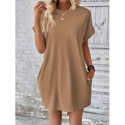 LUNE Solid Batwing Sleeve Tee Dress - Choose Your Size