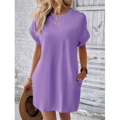 LUNE Solid Hidden Pocket Batwing Sleeve Tee Dress - Choose Your Size