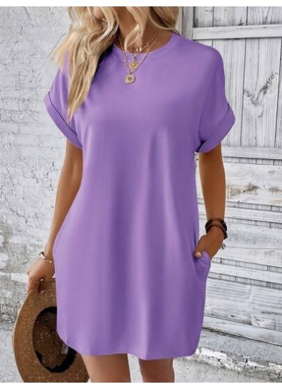 LUNE Solid Hidden Pocket Batwing Sleeve Tee Dress - Choose Your Size