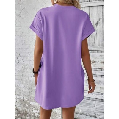 LUNE Solid Hidden Pocket Batwing Sleeve Tee Dress - Choose Your Size