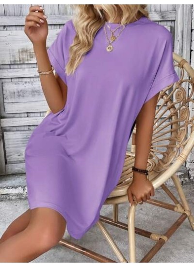 LUNE Solid Hidden Pocket Batwing Sleeve Tee Dress - Choose Your Size