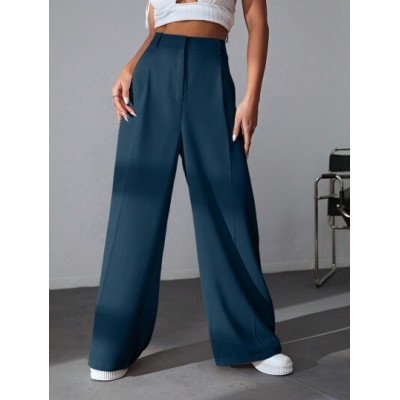 EZwear Solid Color Pleated Wide Leg Pants - Choose Your Size