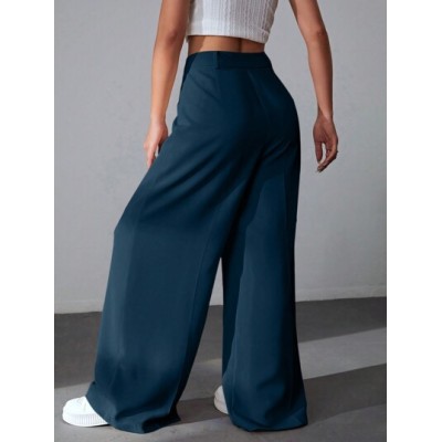 EZwear Solid Color Pleated Wide Leg Pants - Choose Your Size