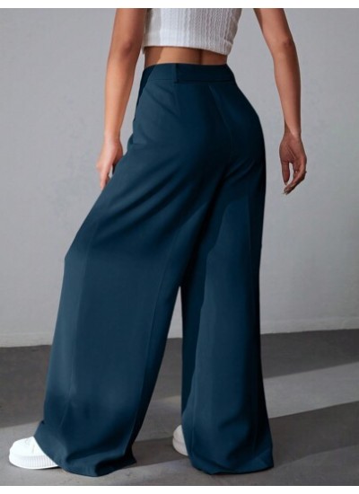 EZwear Solid Color Pleated Wide Leg Pants - Choose Your Size