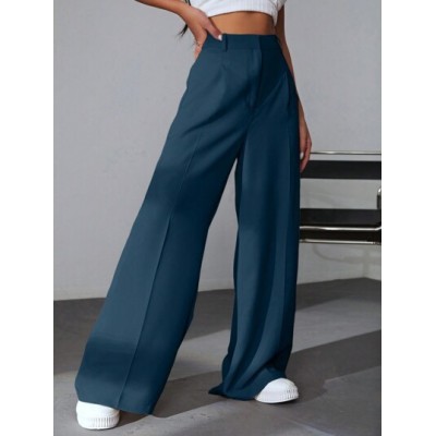 EZwear Solid Color Pleated Wide Leg Pants - Choose Your Size