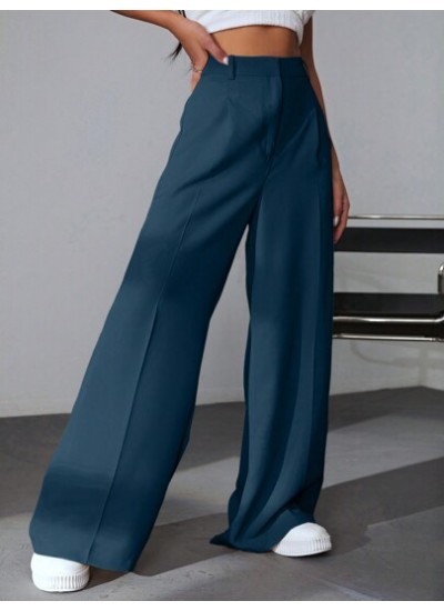 EZwear Solid Color Pleated Wide Leg Pants - Choose Your Size