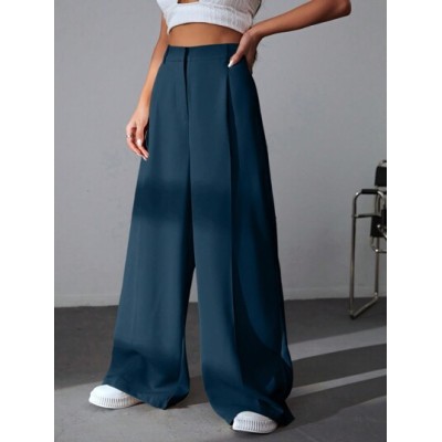 EZwear Solid Color Pleated Wide Leg Pants - Choose Your Size