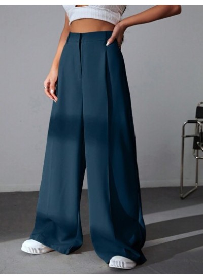 EZwear Solid Color Pleated Wide Leg Pants - Choose Your Size