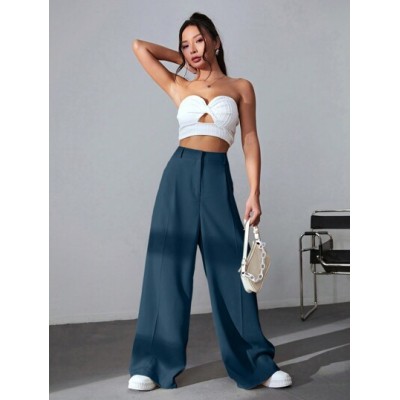 EZwear Solid Color Pleated Wide Leg Pants - Choose Your Size