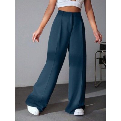 EZwear Solid Color Pleated Wide Leg Pants - Choose Your Size