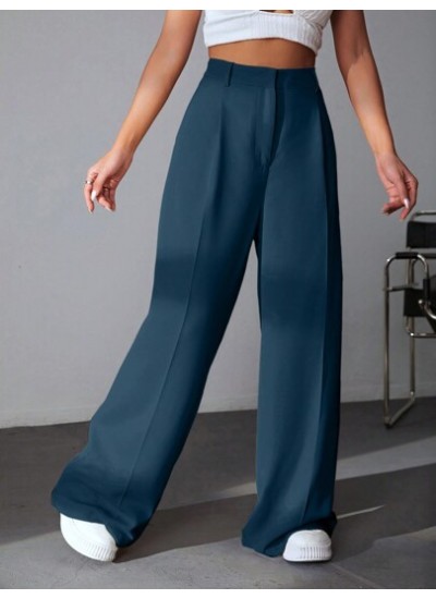 EZwear Solid Color Pleated Wide Leg Pants - Choose Your Size