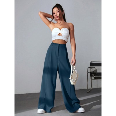 EZwear Solid Color Pleated Wide Leg Pants - Choose Your Size