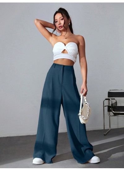 EZwear Solid Color Pleated Wide Leg Pants - Choose Your Size