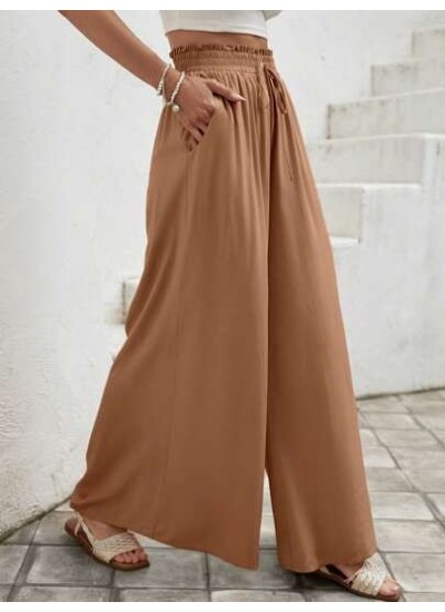 LUNE Paperbag Waist Knot Front Wide Leg Pants - Choose Your Size