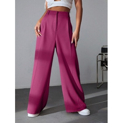 EZwear Solid Color Pleated Wide Leg Pants - Choose Your Size