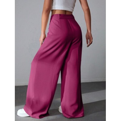 EZwear Solid Color Pleated Wide Leg Pants - Choose Your Size