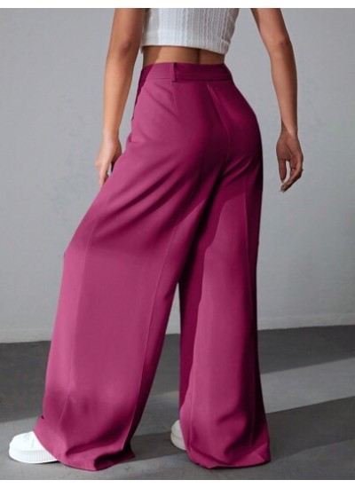 EZwear Solid Color Pleated Wide Leg Pants - Choose Your Size