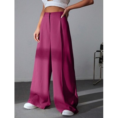 EZwear Solid Color Pleated Wide Leg Pants - Choose Your Size