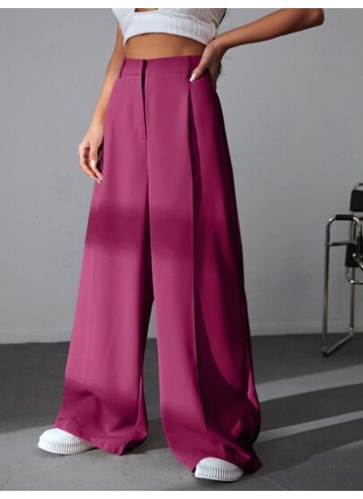 EZwear Solid Color Pleated Wide Leg Pants - Choose Your Size