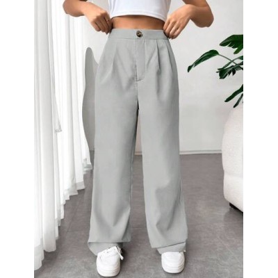 EZwear Solid Color Pleated Straight Leg Pants - Choose Your Size