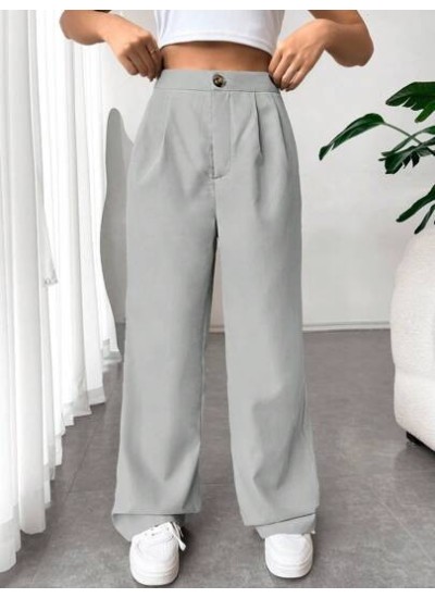 EZwear Solid Color Pleated Straight Leg Pants - Choose Your Size