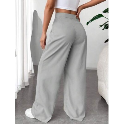 EZwear Solid Color Pleated Straight Leg Pants - Choose Your Size