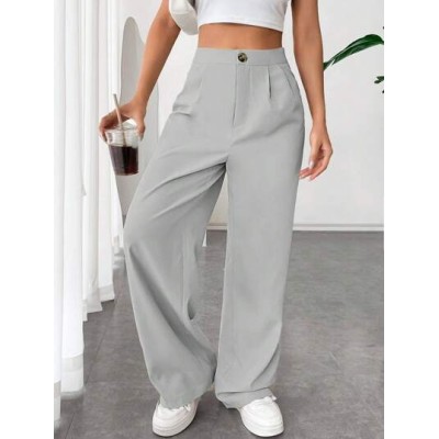 EZwear Solid Color Pleated Straight Leg Pants - Choose Your Size