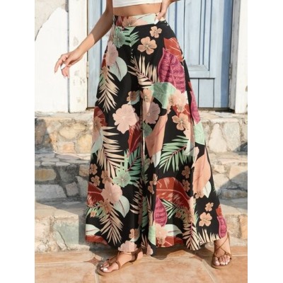 VCAY Tropical Print Wide Leg Pants - Choose Your Size