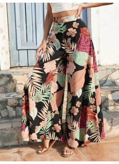 VCAY Tropical Print Wide Leg Pants - Choose Your Size