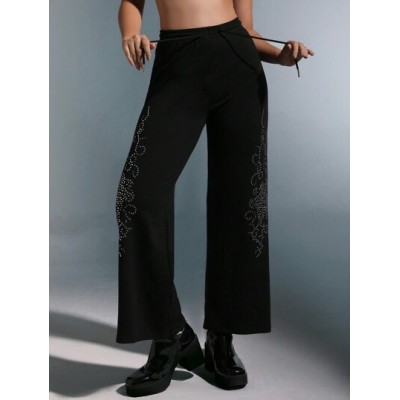 ICON Rhinestone Detail Wide Leg Sweatpants - Choose Your Size