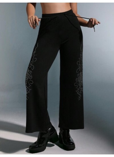 ICON Rhinestone Detail Wide Leg Sweatpants - Choose Your Size