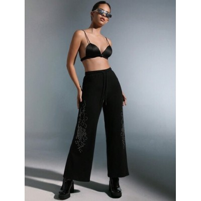 ICON Rhinestone Detail Wide Leg Sweatpants - Choose Your Size