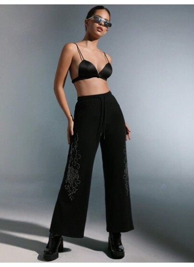 ICON Rhinestone Detail Wide Leg Sweatpants - Choose Your Size