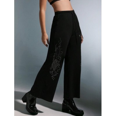 ICON Rhinestone Detail Wide Leg Sweatpants - Choose Your Size