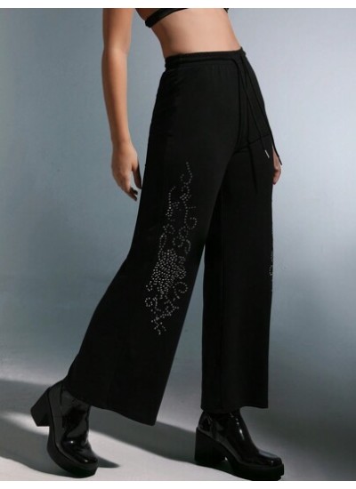 ICON Rhinestone Detail Wide Leg Sweatpants - Choose Your Size