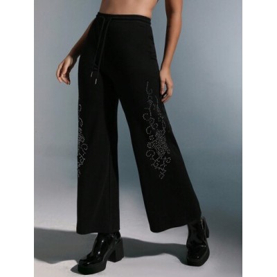 ICON Rhinestone Detail Wide Leg Sweatpants - Choose Your Size