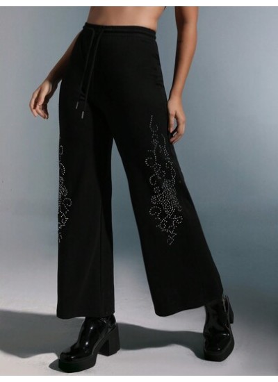 ICON Rhinestone Detail Wide Leg Sweatpants - Choose Your Size