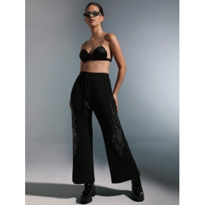 ICON Rhinestone Detail Wide Leg Sweatpants - Choose Your Size