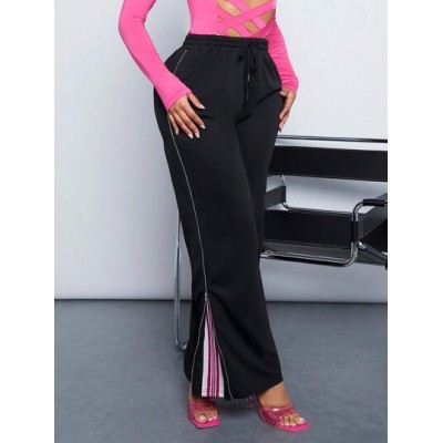 SXY Women.S Loose Fit Sweatpants With Contrasting Side Seam And Pink Drawstring