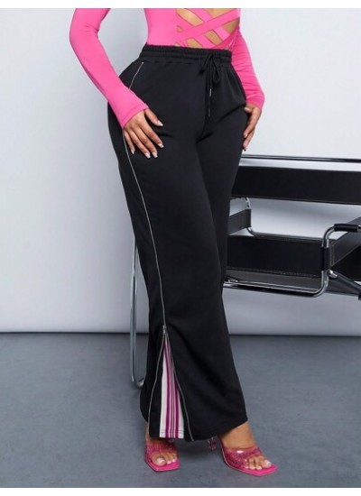 SXY Women.S Loose Fit Sweatpants With Contrasting Side Seam And Pink Drawstring