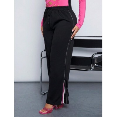 SXY Women.S Loose Fit Sweatpants With Contrasting Side Seam And Pink Drawstring