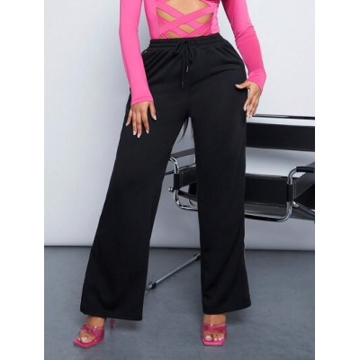 SXY Women.S Loose Fit Sweatpants With Contrasting Side Seam And Pink Drawstring