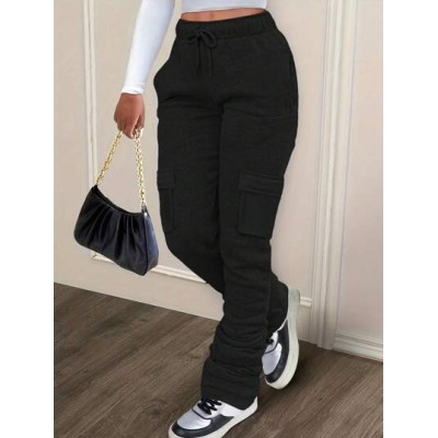 Essnce Ladies. Solid Color Pleated Hem Drawstring Waist Sports Pants - Choose Y