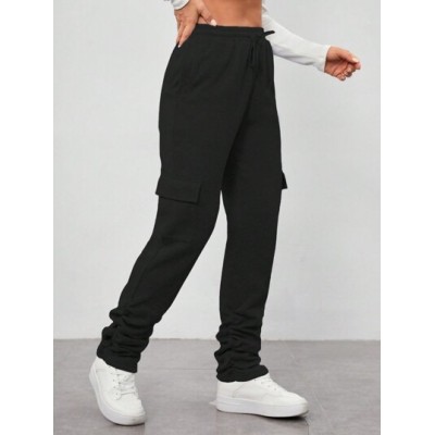 Essnce Ladies. Solid Color Pleated Hem Drawstring Waist Sports Pants - Choose Y