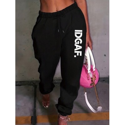 Slayr Women.s Letter Print Drawstring Waist Sweatpants - Choose Your Size