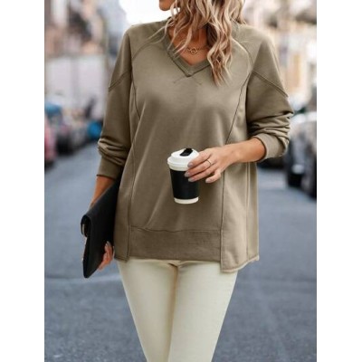 LUNE Women.s Solid Color V-neck Sweatshirt - Choose Your Size