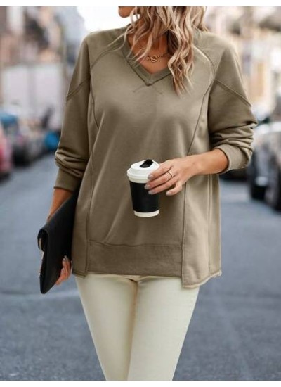 LUNE Women.s Solid Color V-neck Sweatshirt - Choose Your Size