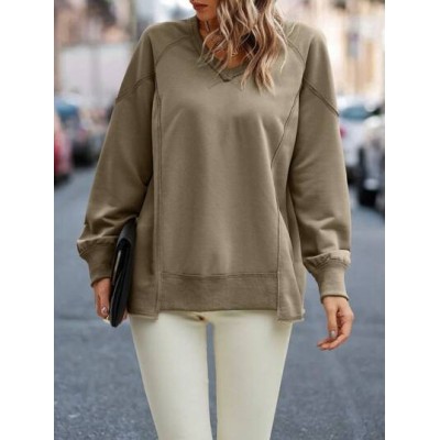 LUNE Women.s Solid Color V-neck Sweatshirt - Choose Your Size