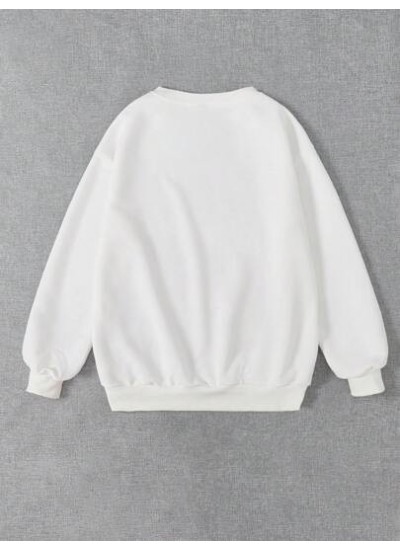 EZwear Letter & Butterfly Print Drop Shoulder Sweatshirt - Choose Your Size